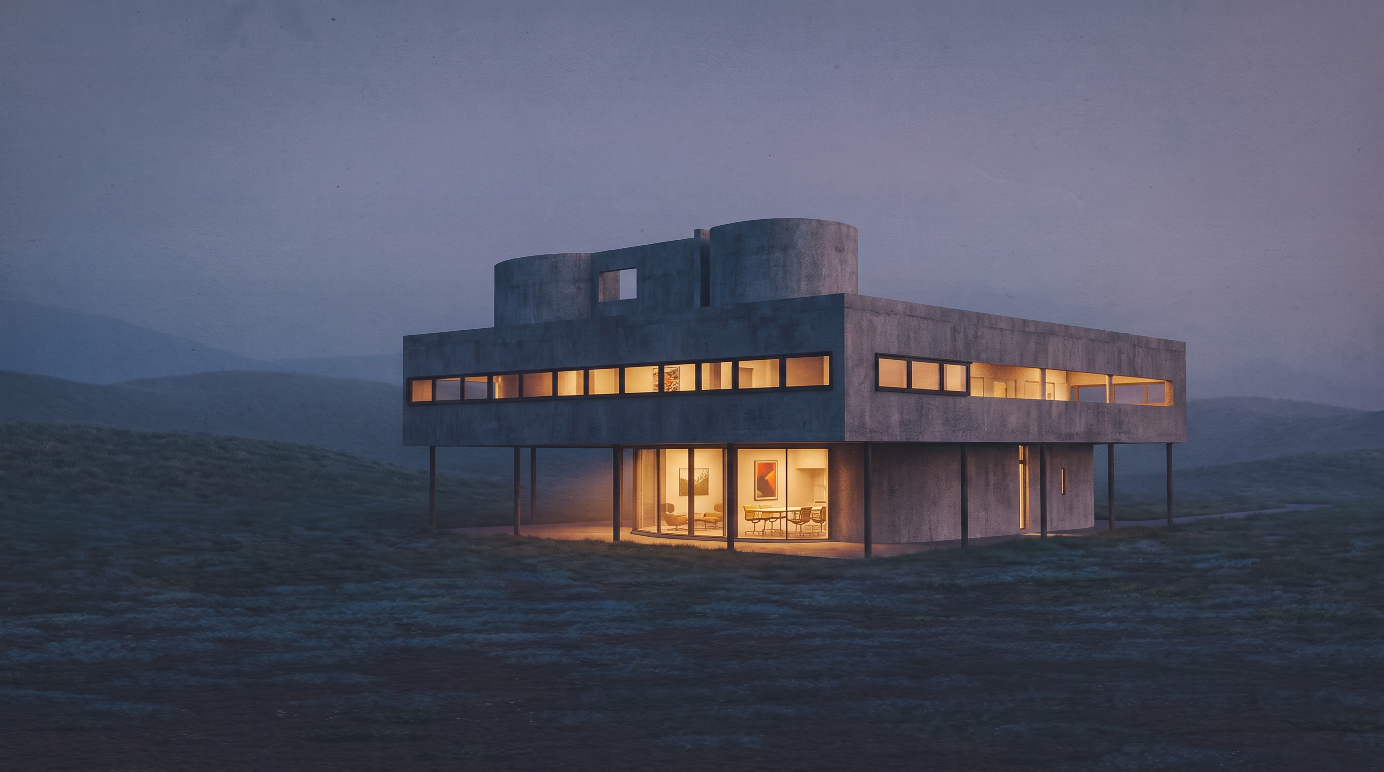 A cinematic architectural exterior where site, light, and mood still need human judgment